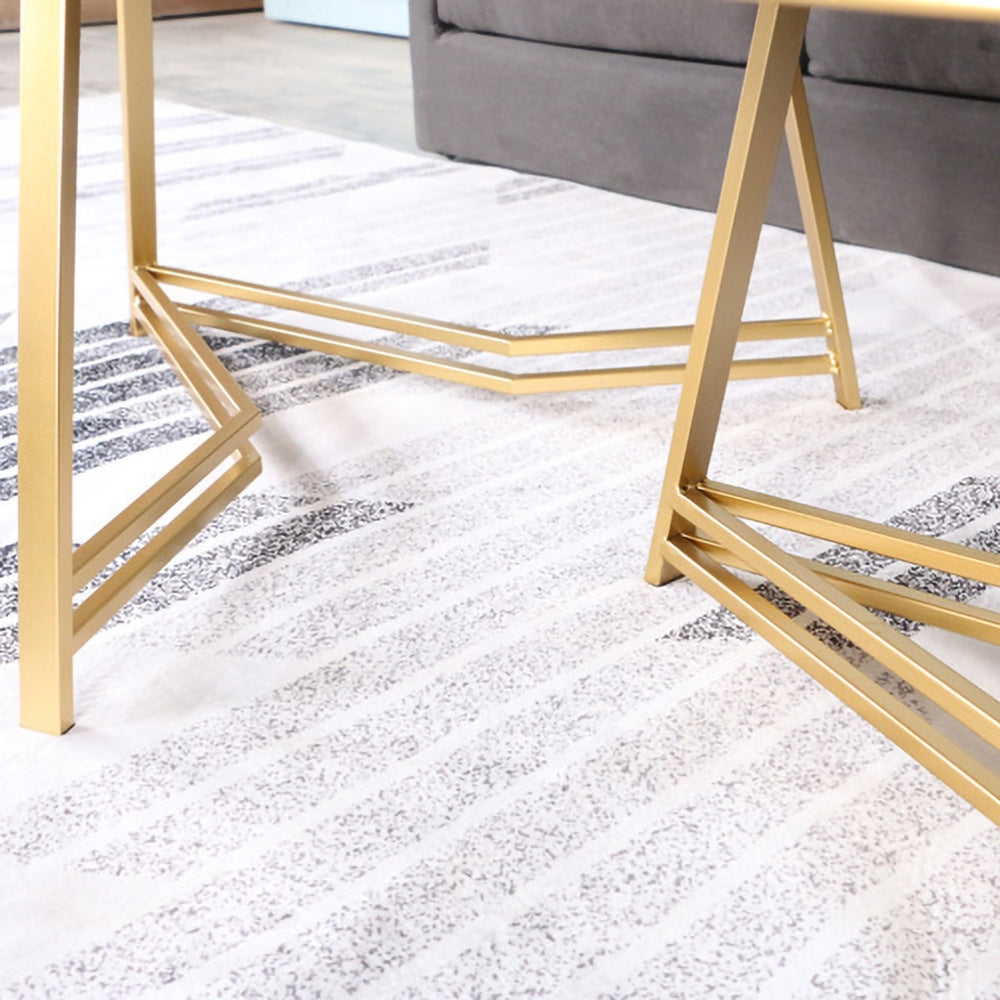 Bhavin Coffee Table Metal Legs With Marble Top - Set Of 2