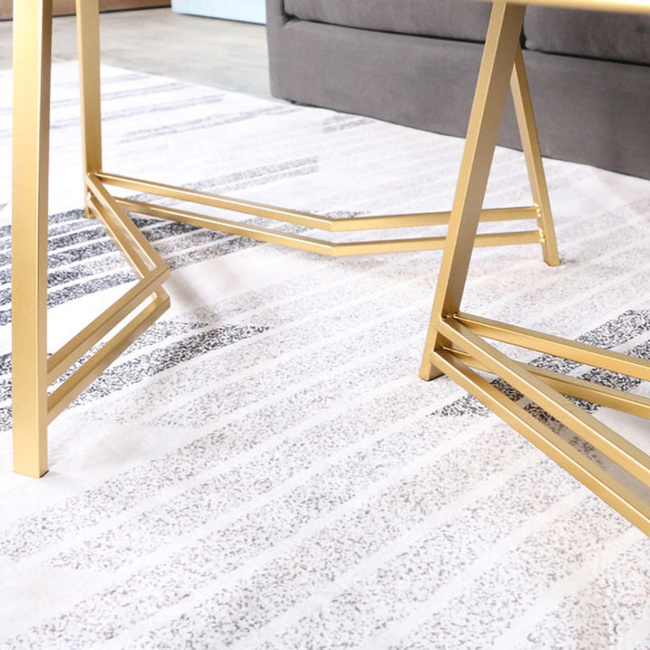 Bhavin Coffee Table Metal Legs With Marble Top - Set Of 2