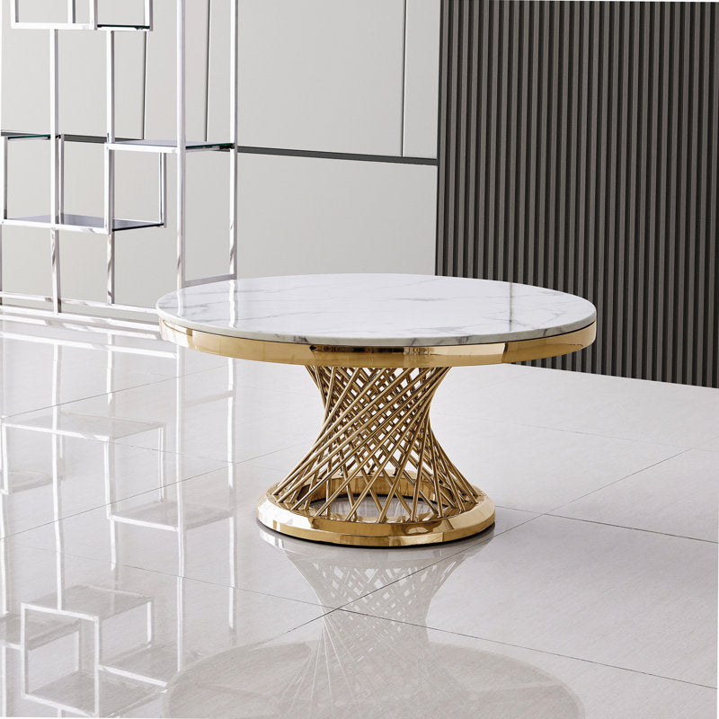 Krupa Stainless Steel Coffee Table With Marble Top