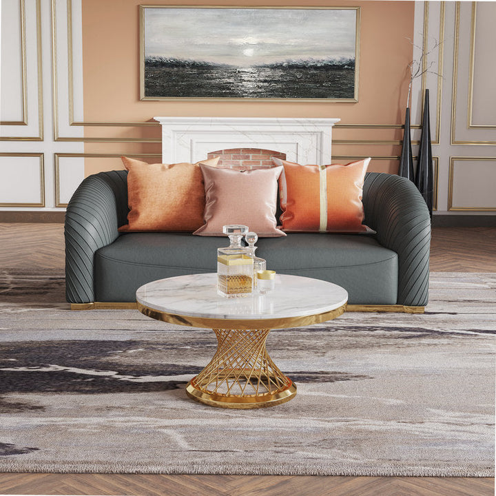 Krupa Stainless Steel Coffee Table With Marble Top