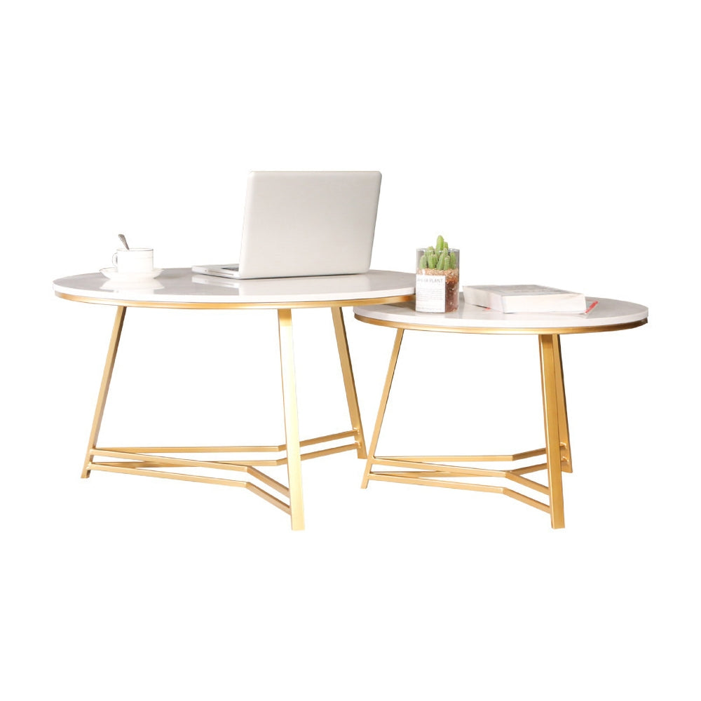 Bhavin Coffee Table Metal Legs With Marble Top - Set Of 2
