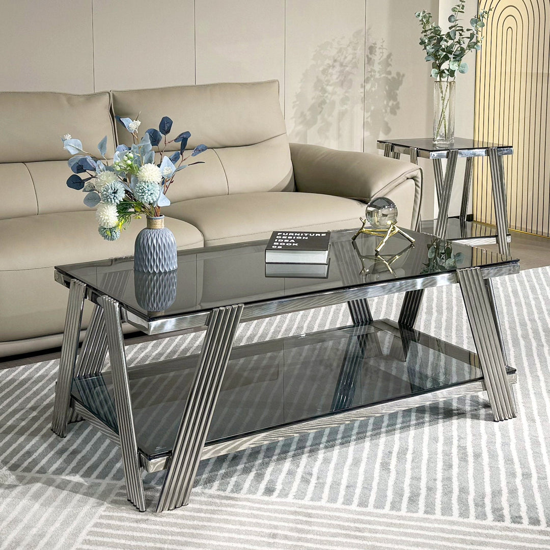 Kusum Stainless Steel Coffee Table For Living Room - Silver