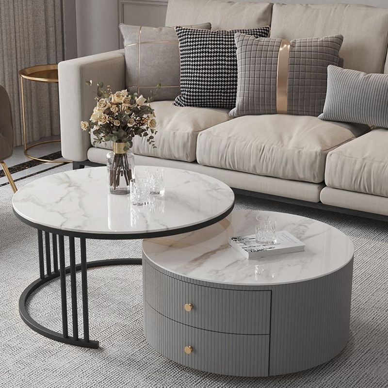 Bella Coffee Table for Living Room | Ceramic Top | Round Shaped | Grey Colour