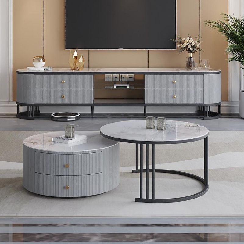 Bella Coffee Table for Living Room | Ceramic Top | Round Shaped | Grey Colour