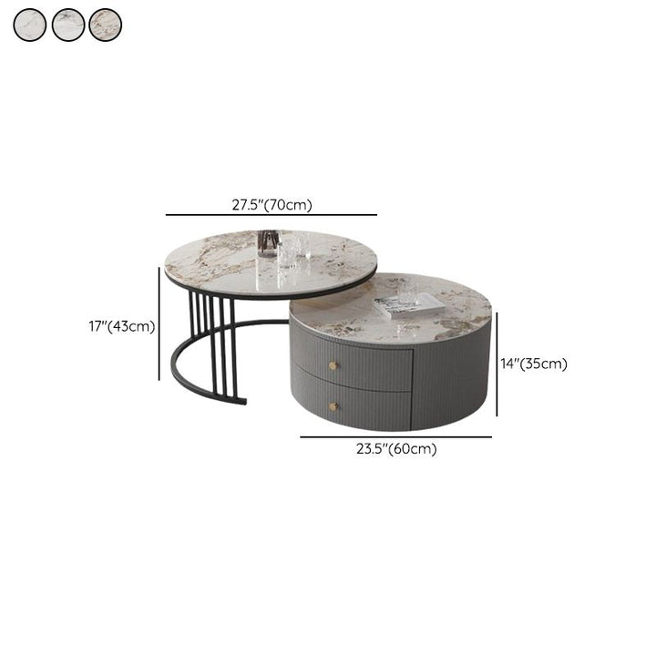 Bella Coffee Table for Living Room | Ceramic Top | Round Shaped | Grey Colour
