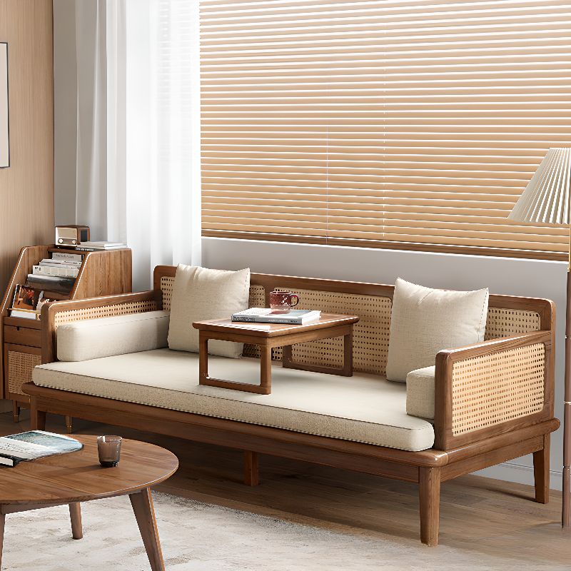 Sergey Solid Wood and Cane Weaving Sofa Come Bed