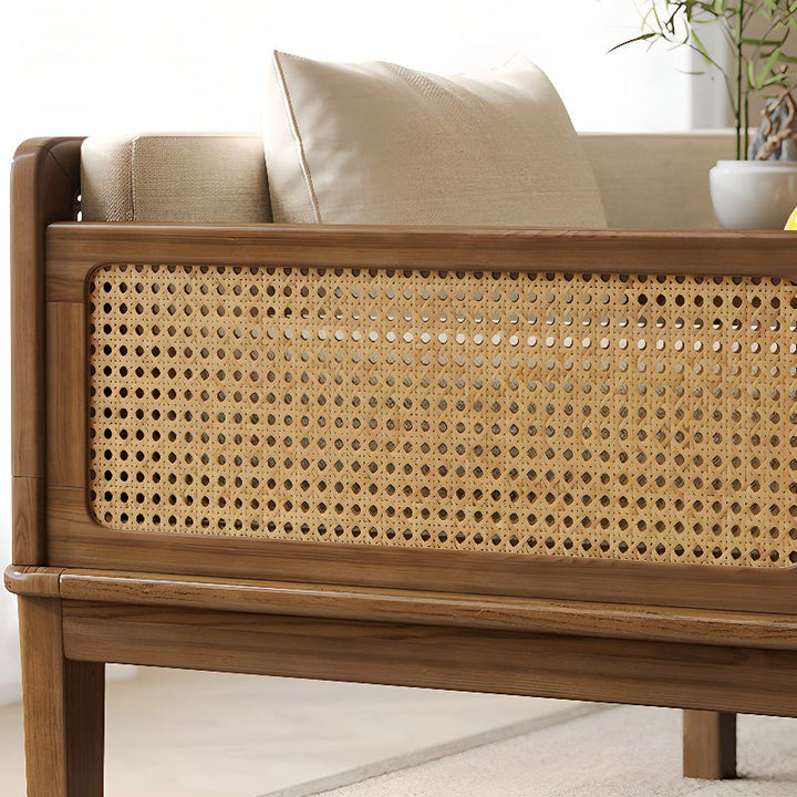 Sergey Solid Wood and Cane Weaving Sofa Come Bed