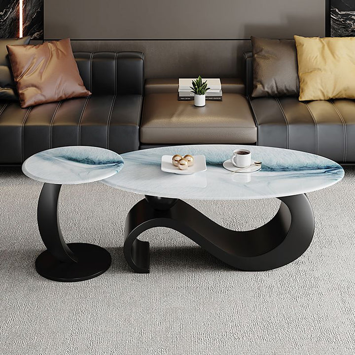 Harita Stainless Steel Frame Coffee Table with Marble Top