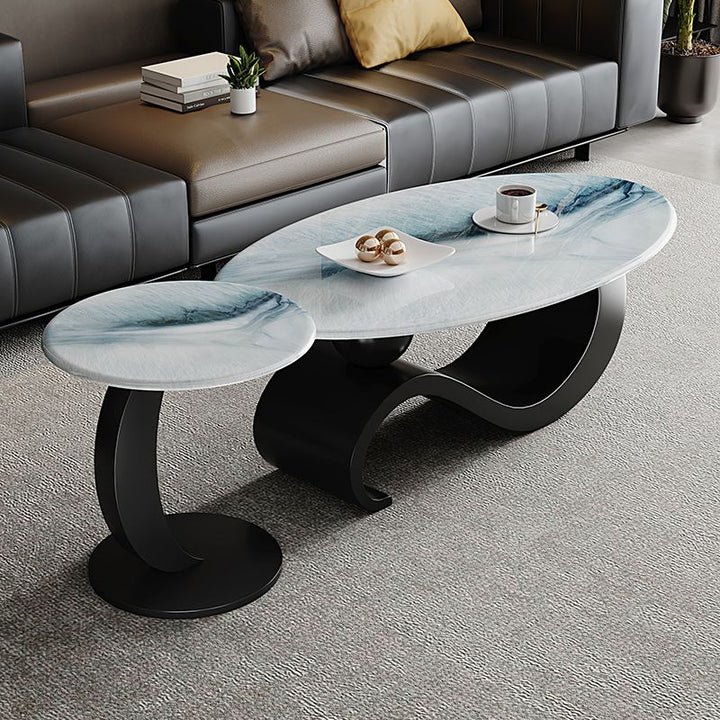 Harita Stainless Steel Frame Coffee Table with Marble Top