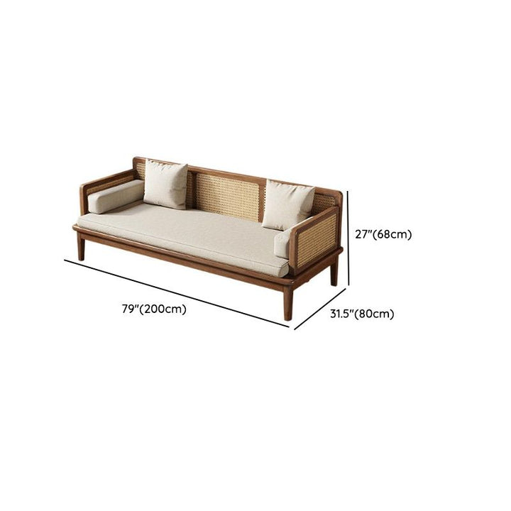 Sergey Solid Wood and Cane Weaving Sofa Come Bed