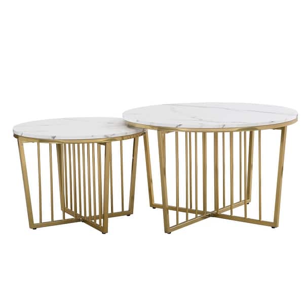 Gopal Coffee Table Metal Legs With Marble Top - Set Of 2
