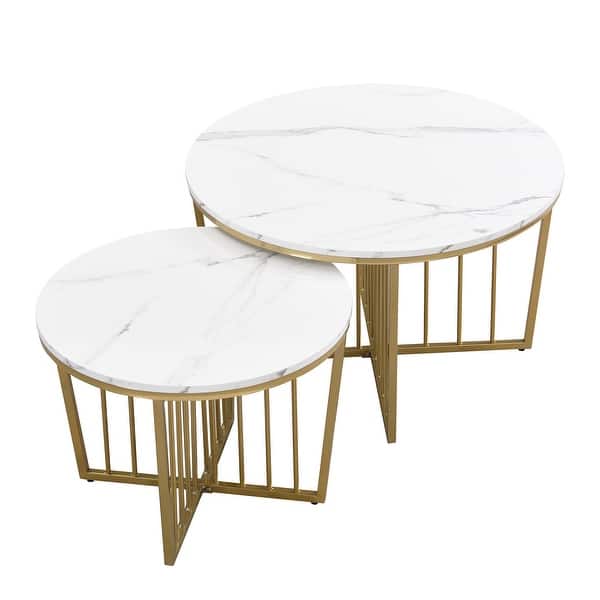 Gopal Coffee Table Metal Legs With Marble Top - Set Of 2