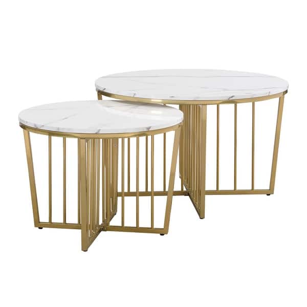 Gopal Coffee Table Metal Legs With Marble Top - Set Of 2