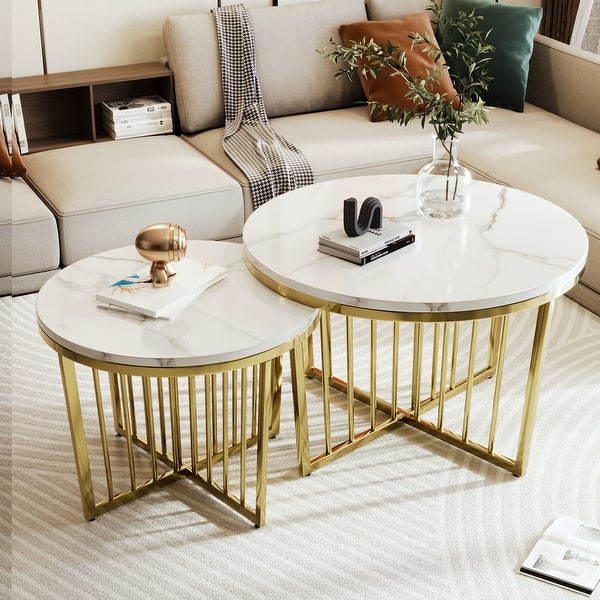 Gopal Coffee Table Metal Legs With Marble Top - Set Of 2
