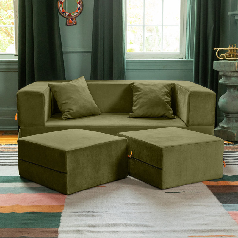 Indira Fabric Sofa Come Bed | Designer Sofa Come Bed | Extra Seating Ottoman