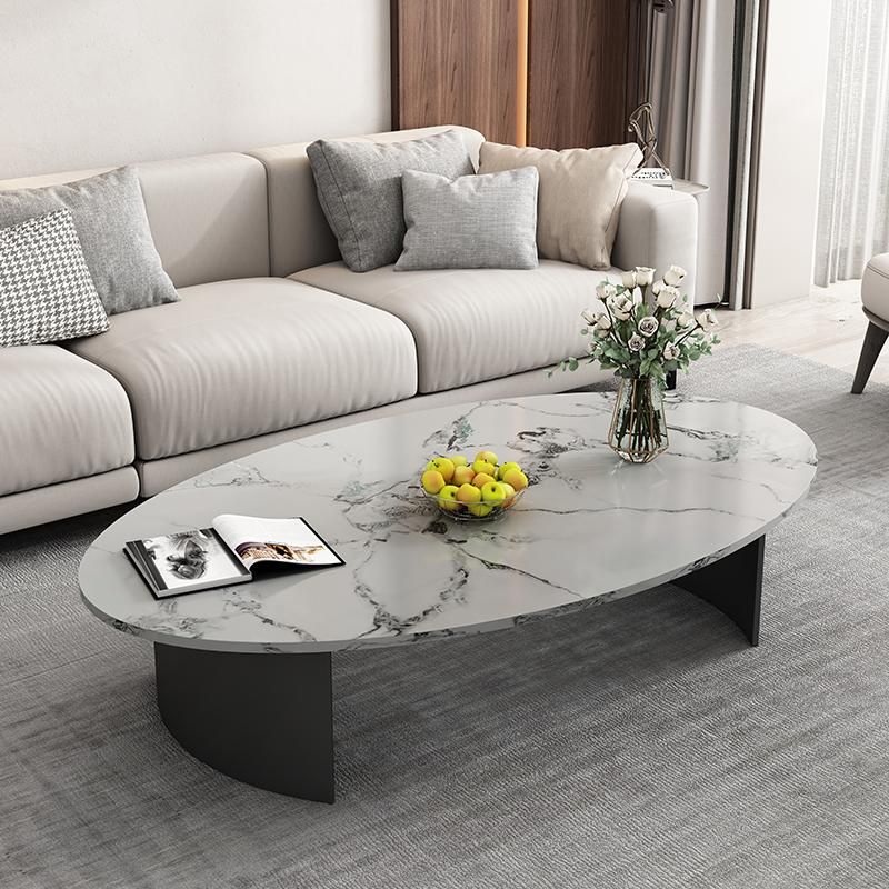 Velora Stainless Steel Coffee Table for Living Room | Oval Shape | Composite Ceramic Marble