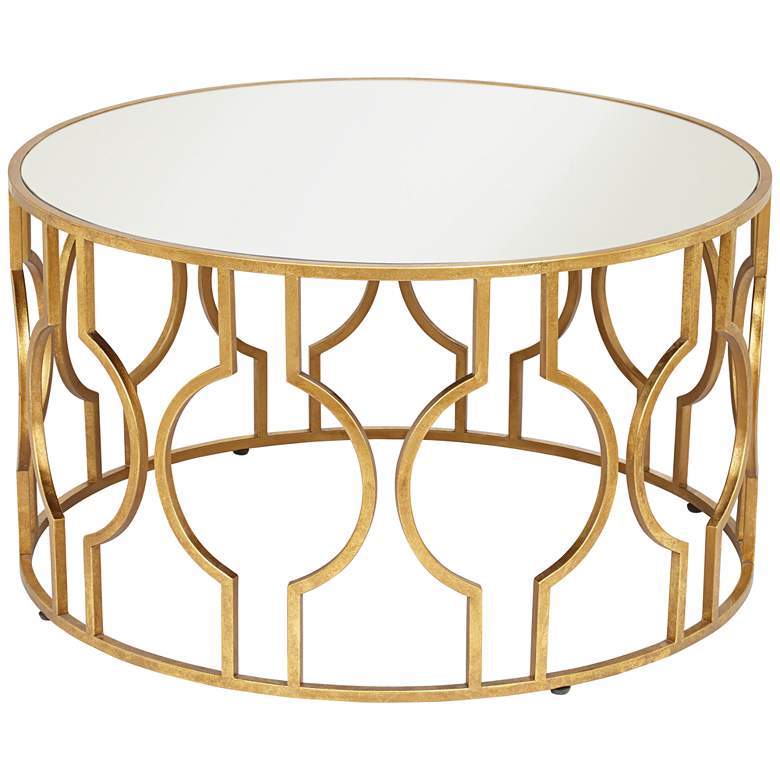 Aditya Metal Golden Coffee Table For Living Room - Glass Top