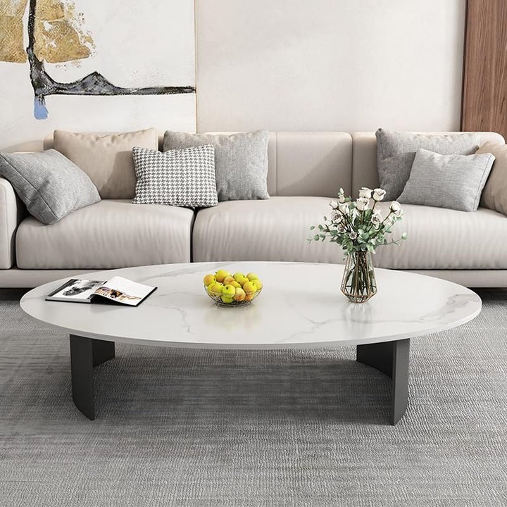 Velora Stainless Steel Coffee Table for Living Room | Oval Shape | Composite Ceramic Marble
