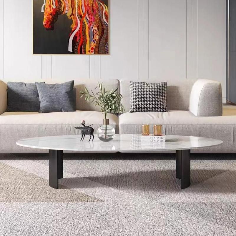 Velora Stainless Steel Coffee Table for Living Room | Oval Shape | Composite Ceramic Marble