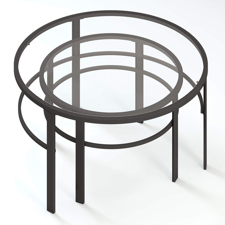 Marty Round Metal And Glass Top Coffee Table Set
