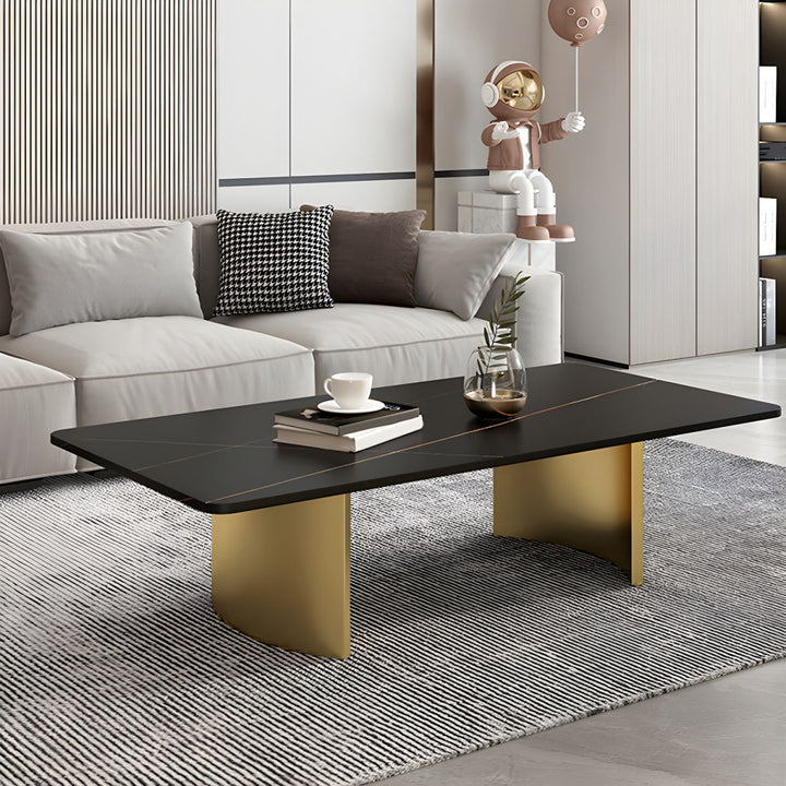 Aero Stainless Steel Coffee Table for Living Room | Rectangle Shape | Composite Ceramic Marble