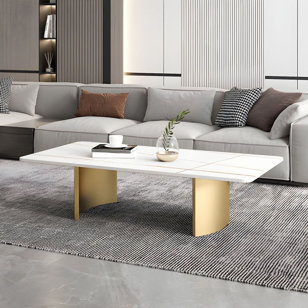 Aero Stainless Steel Coffee Table for Living Room | Rectangle Shape | Composite Ceramic Marble