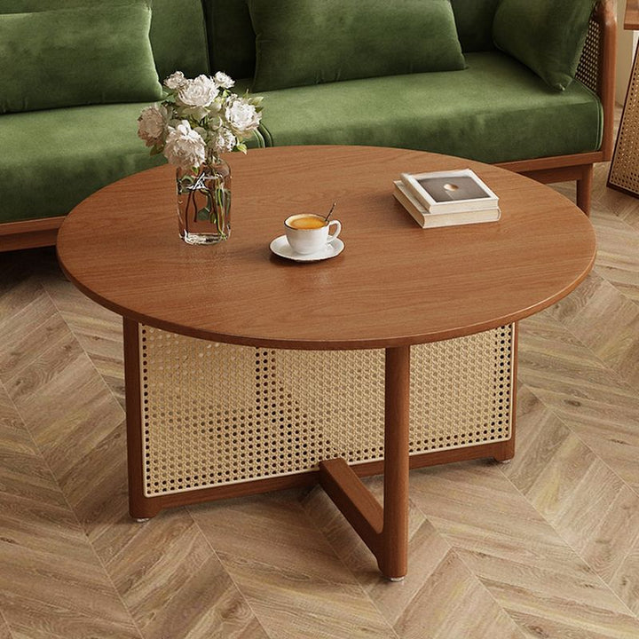 Indira Solid Wood Coffee Table with Cane Weaving for Living Room