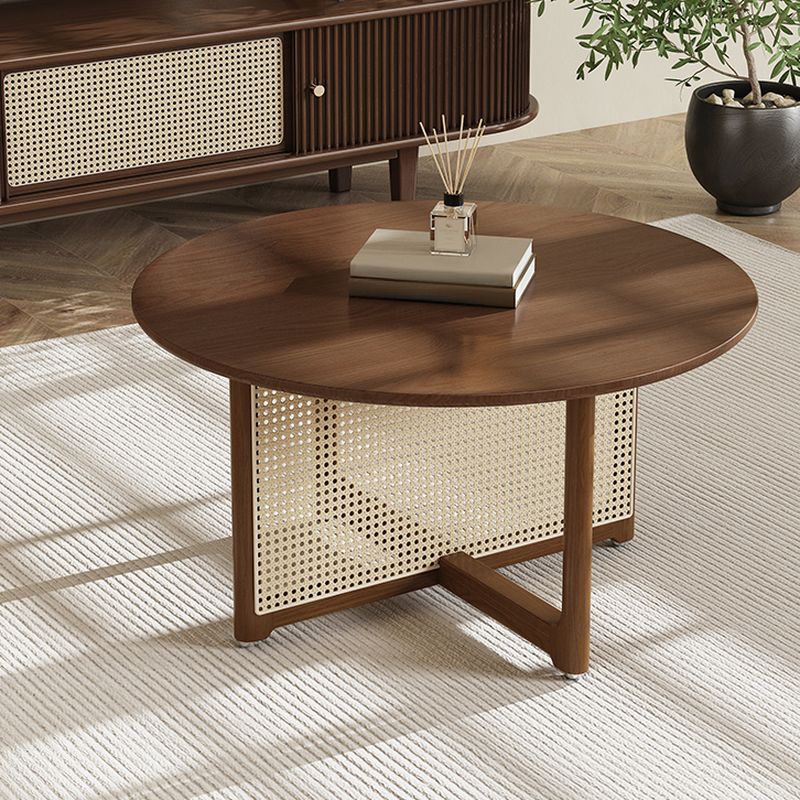 Indira Solid Wood Coffee Table with Cane Weaving for Living Room
