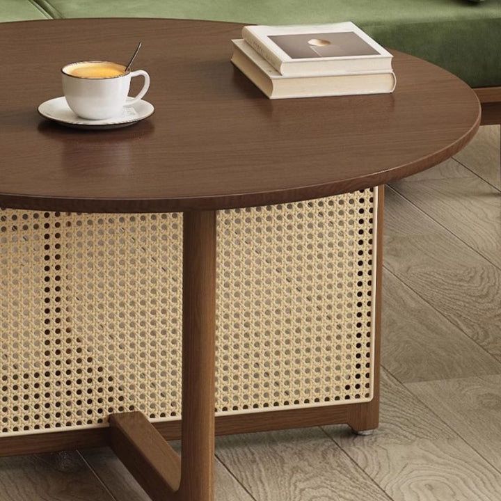 Indira Solid Wood Coffee Table with Cane Weaving for Living Room