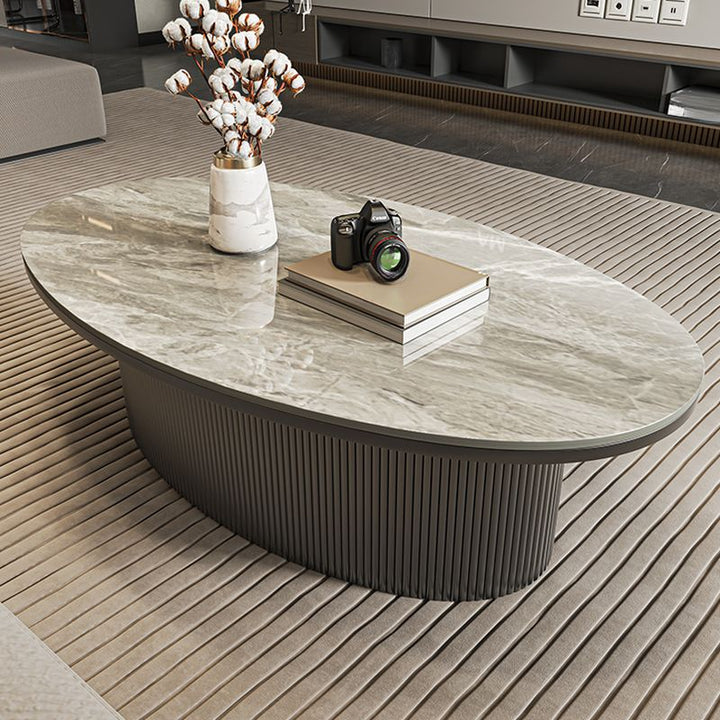 Sage MDF and Composite Marble Top Coffee Table for Living Room | Oval Shaped