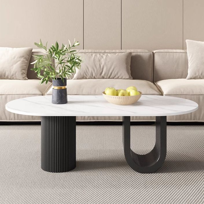 Amaya Stainless Steel Black Finish and Marble Top Coffee Table for Living Room