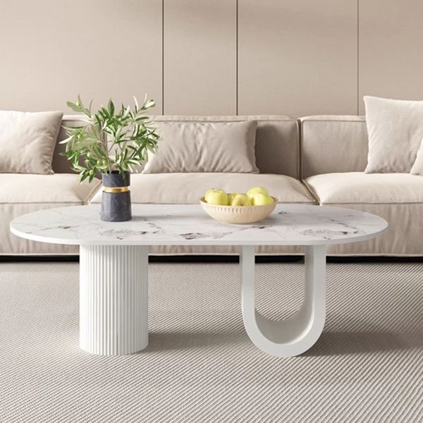 Amaya Stainless Steel Black Finish and Marble Top Coffee Table for Living Room