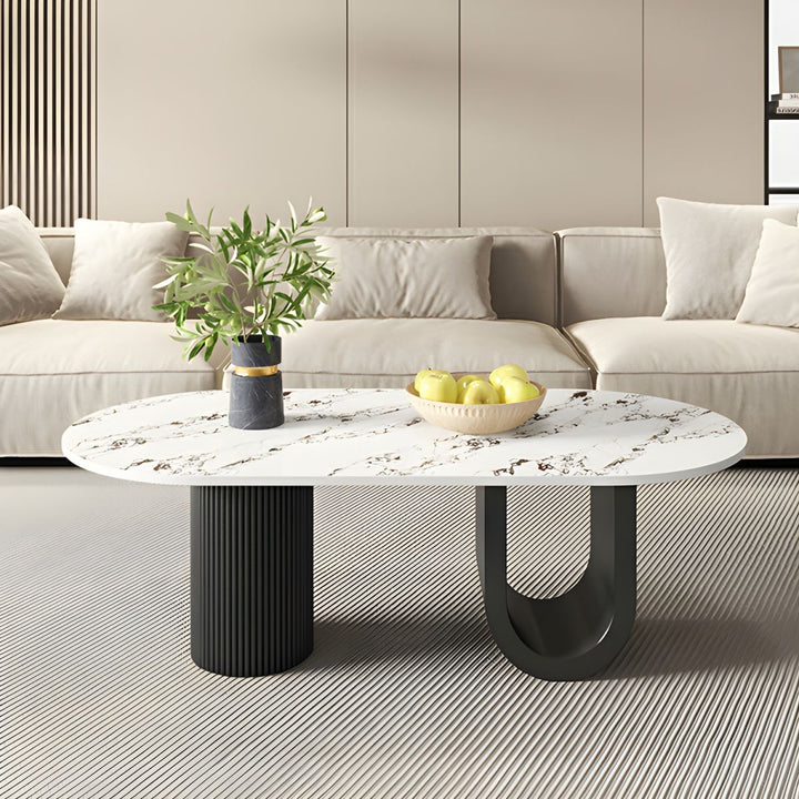 Amaya Stainless Steel Black Finish and Marble Top Coffee Table for Living Room