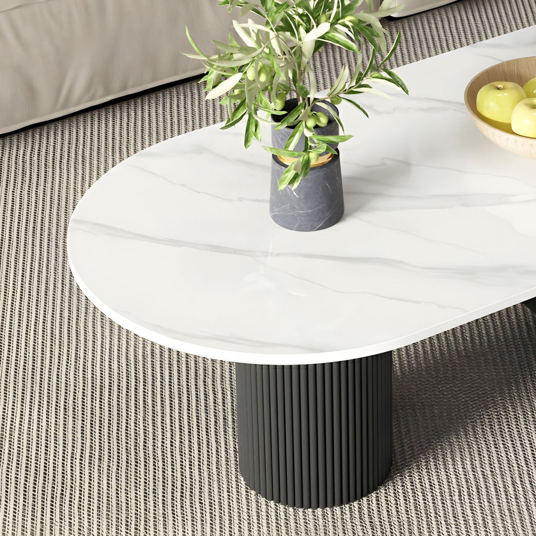 Amaya Stainless Steel Black Finish and Marble Top Coffee Table for Living Room