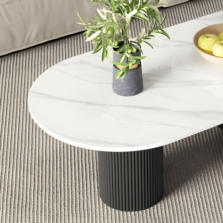Amaya Stainless Steel Black Finish and Marble Top Coffee Table for Living Room