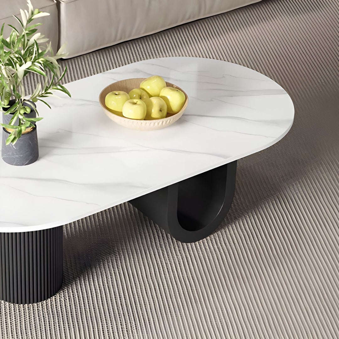 Amaya Stainless Steel Black Finish and Marble Top Coffee Table for Living Room