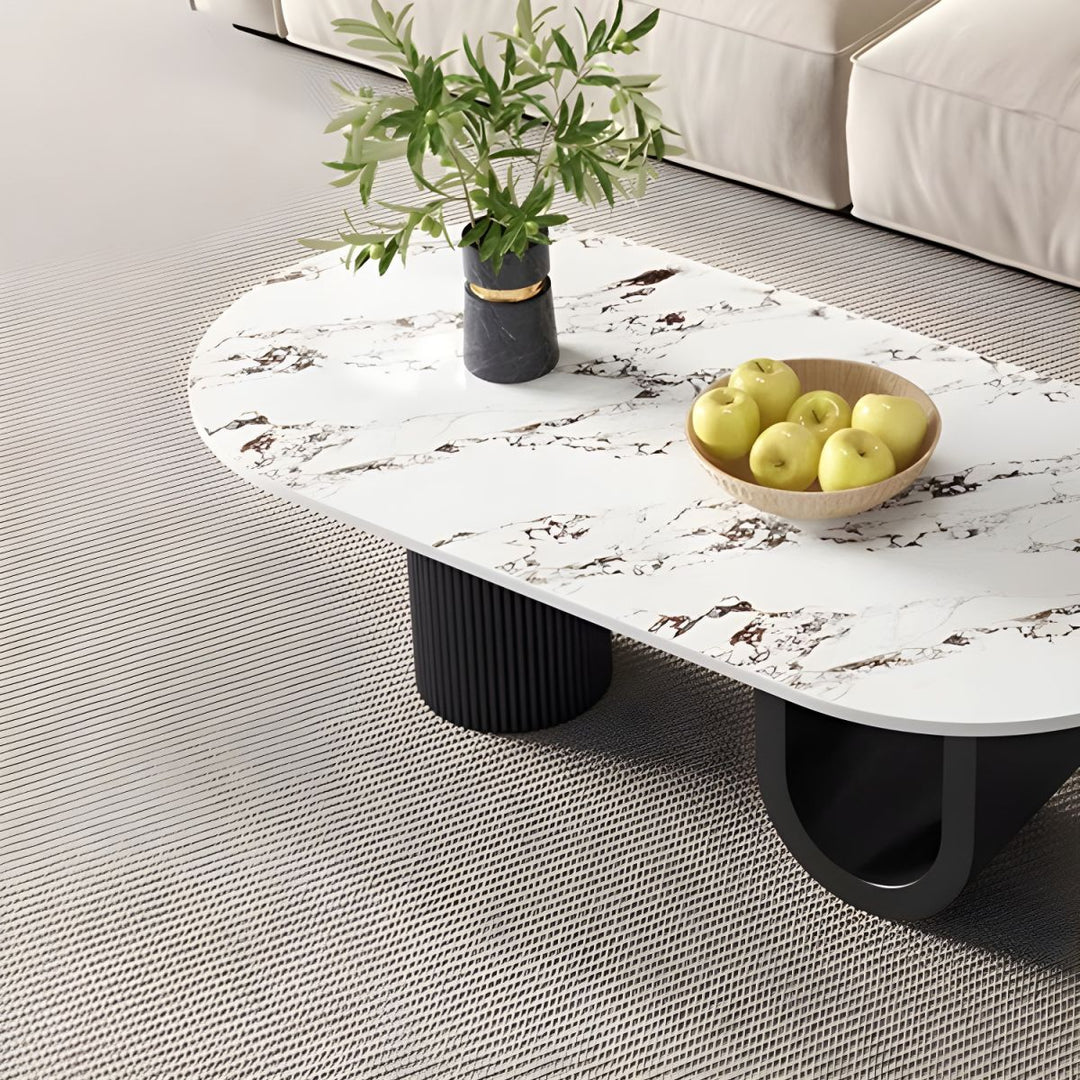 Amaya Stainless Steel Black Finish and Marble Top Coffee Table for Living Room