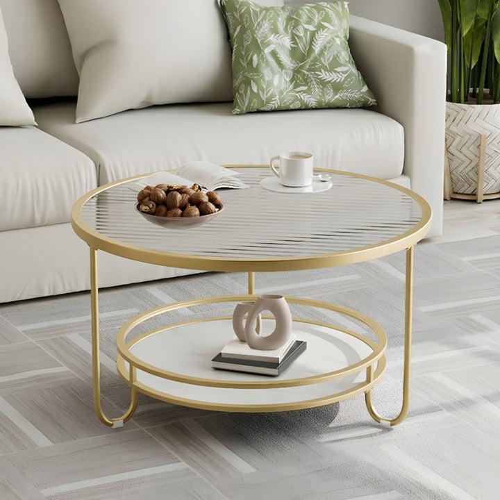 Celina Stainless Steel Frame and Fluted Glass Top Coffee Table for Living Room