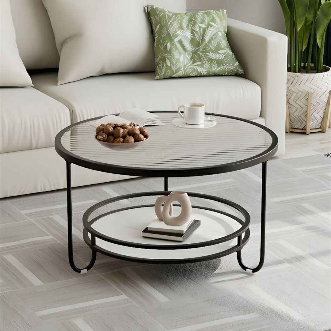 Celina Stainless Steel Frame and Fluted Glass Top Coffee Table for Living Room