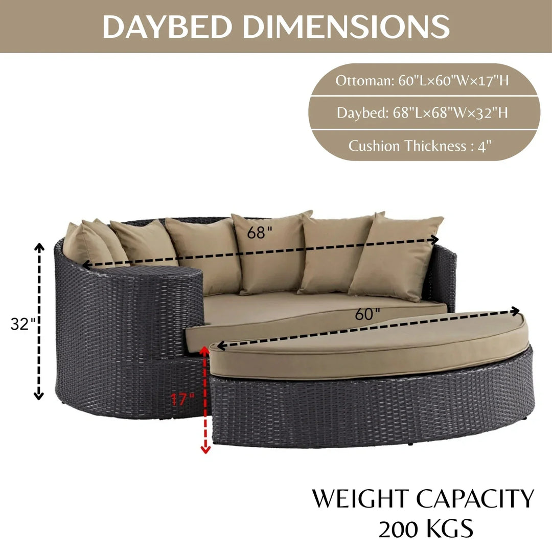 Karola Outdoor Rattan Wicker Daybed (Dark Brown & Beige)