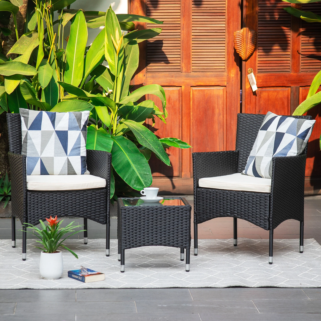 Itlaye Outdoor Patio Seating Set 2 Chairs and 1 Table Set (Black) - Coffee Table Sets