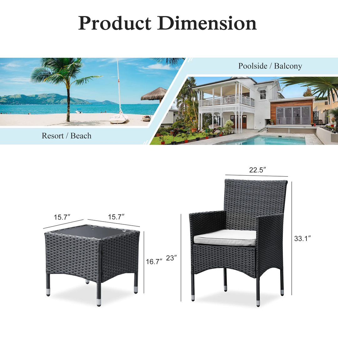 Itlaye Outdoor Patio Seating Set 2 Chairs and 1 Table Set (Black) - Coffee Table Sets