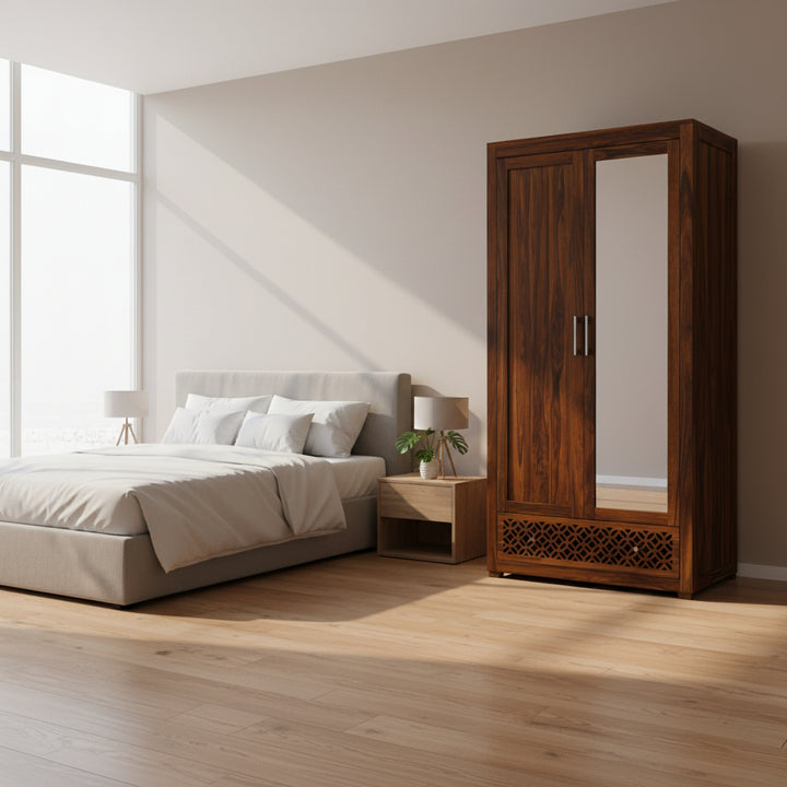 Pilar Jodhpur Solid Sheesham Wood with One Side Mirror Wardrobe
