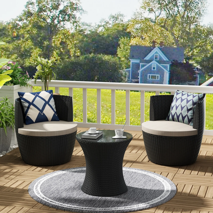 Slong Outdoor Patio Seating Set 2 Chairs and 1 Table Set (Black)
