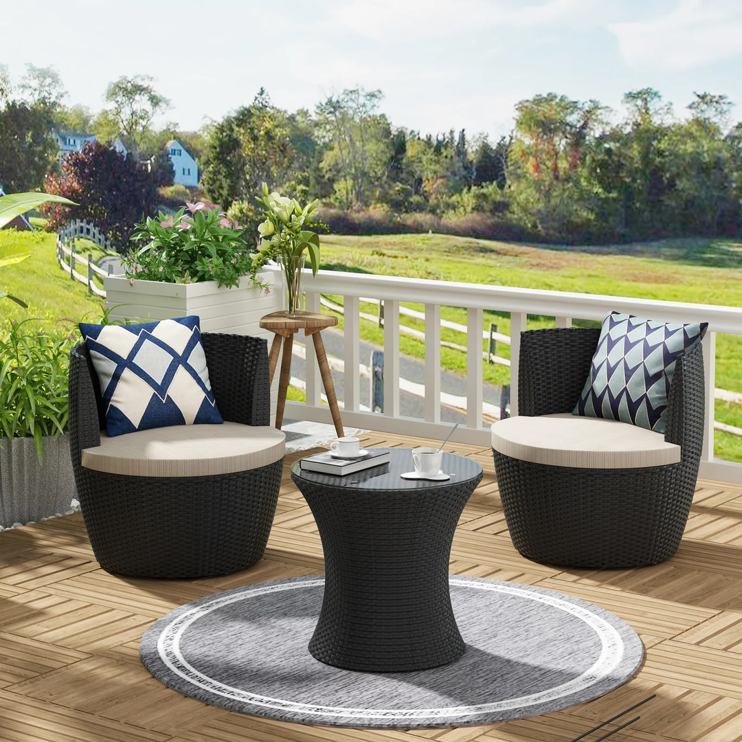 Slong Outdoor Patio Seating Set 2 Chairs and 1 Table Set (Black)