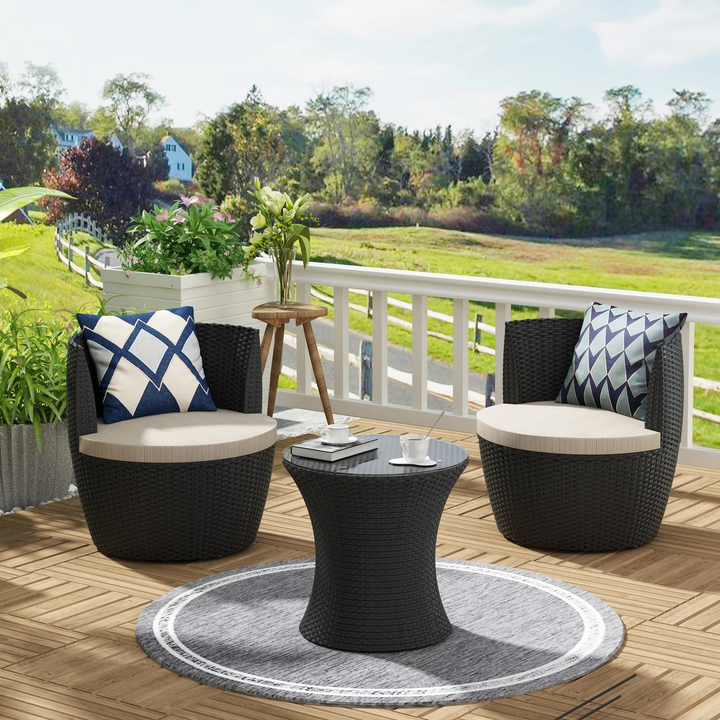 Slong Outdoor Patio Seating Set 2 Chairs and 1 Table Set (Black)