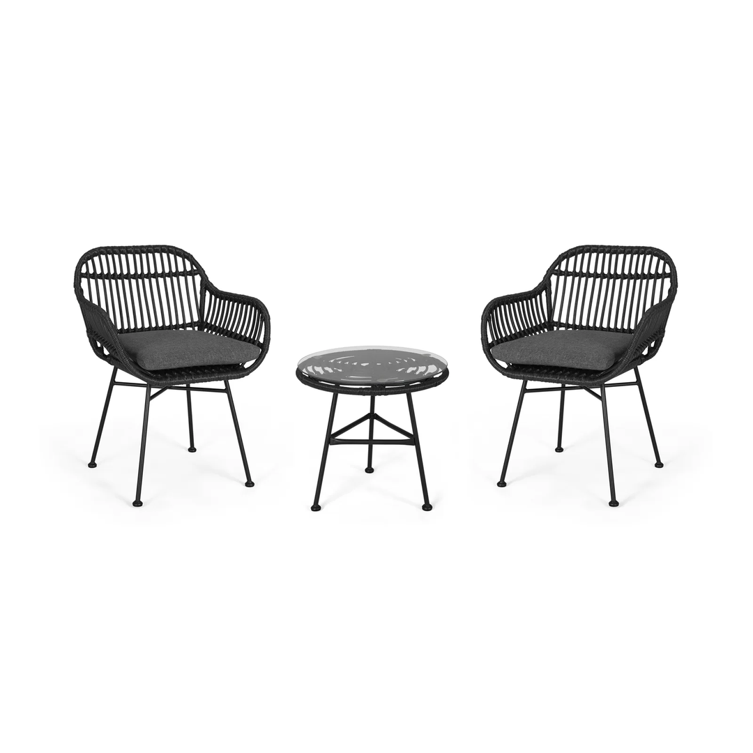 Wise Outdoor Patio Seating Set 2 Chairs and 1 Table Set (Black)
