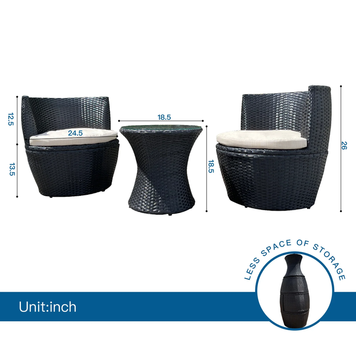 Slong Outdoor Patio Seating Set 2 Chairs and 1 Table Set (Black)