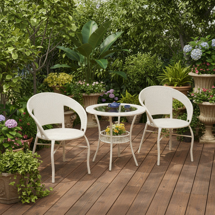 Prishu Outdoor Patio Seating Set 2 Chairs and 1 Table Set (Cream)