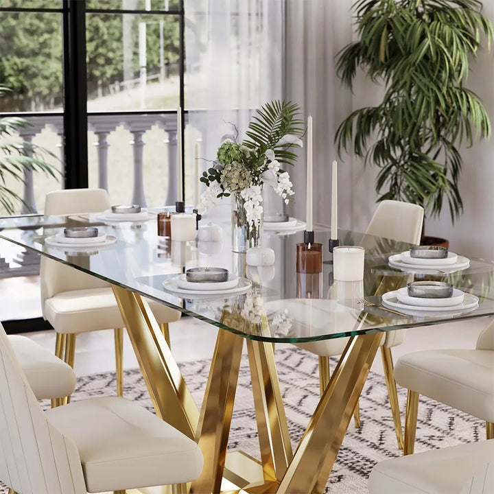 Pavel Rectangular Glass Dining Table Set for 6
